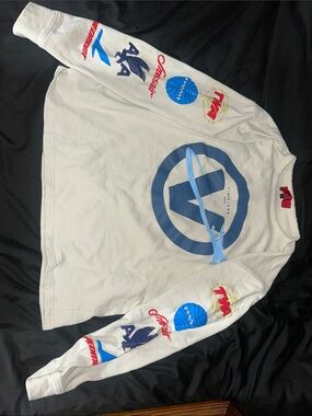 Men's Crewneck Graphic Sweater in Off-White with Blue Logo